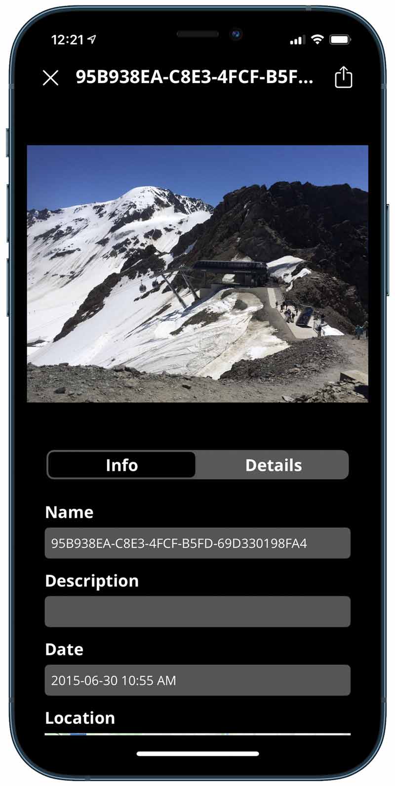 permanent ios app editing metadata for photograph of glacier