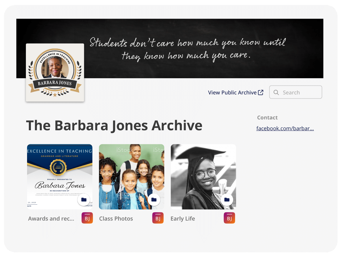 Public Permanent profile for Barbara Jones with content about her life.